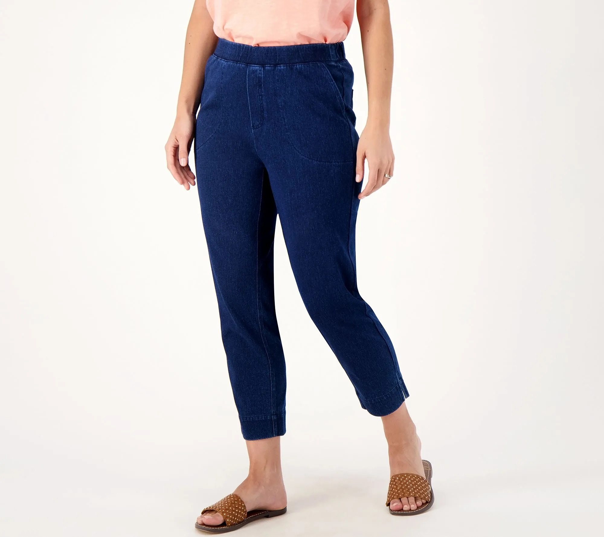 "As Is" Denim & Co. Comfy Knit Air Regular Straight Crop Pant w/Slits