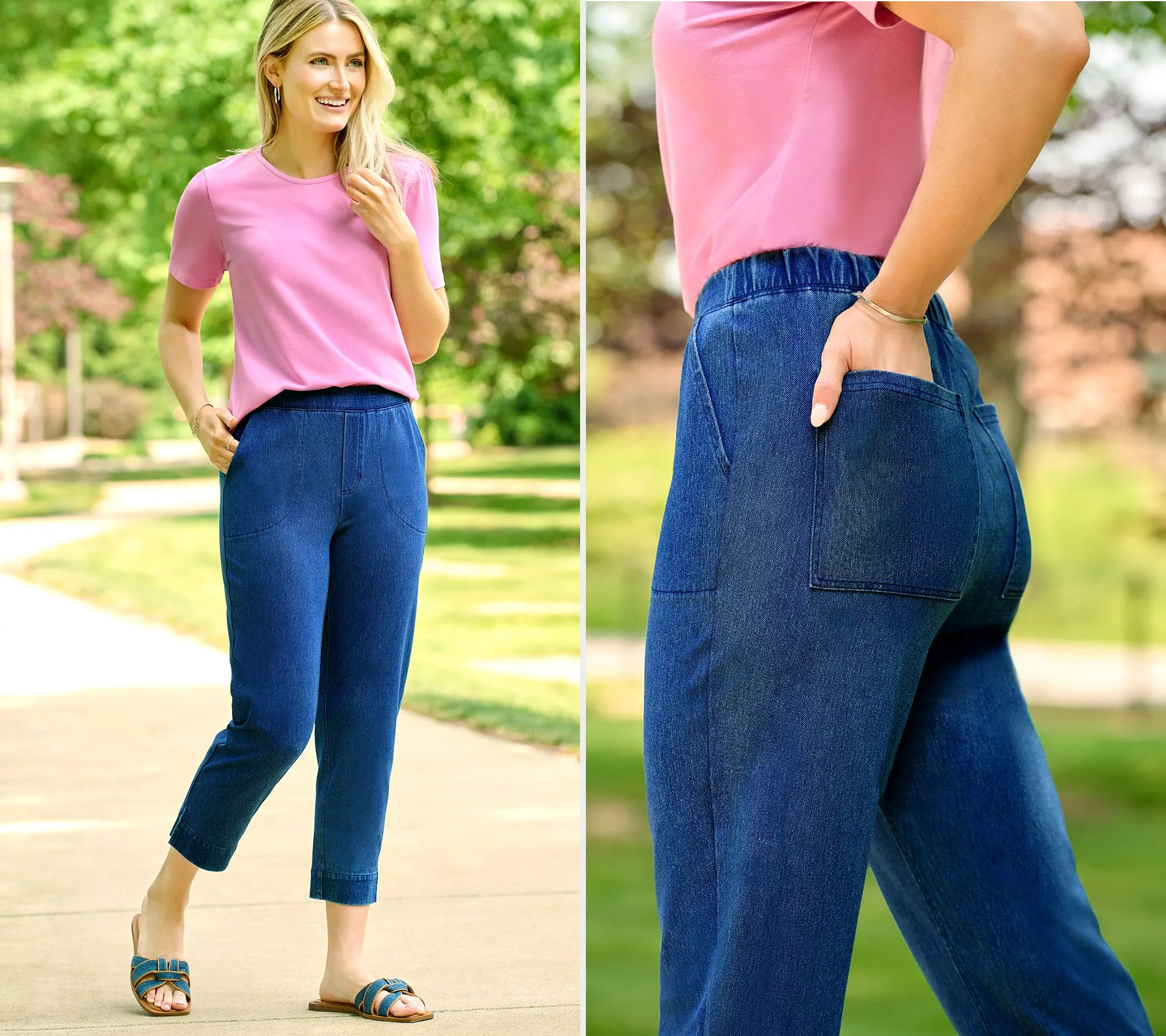 "As Is" Denim & Co. Comfy Knit Air Regular Straight Crop Pant w/Slits