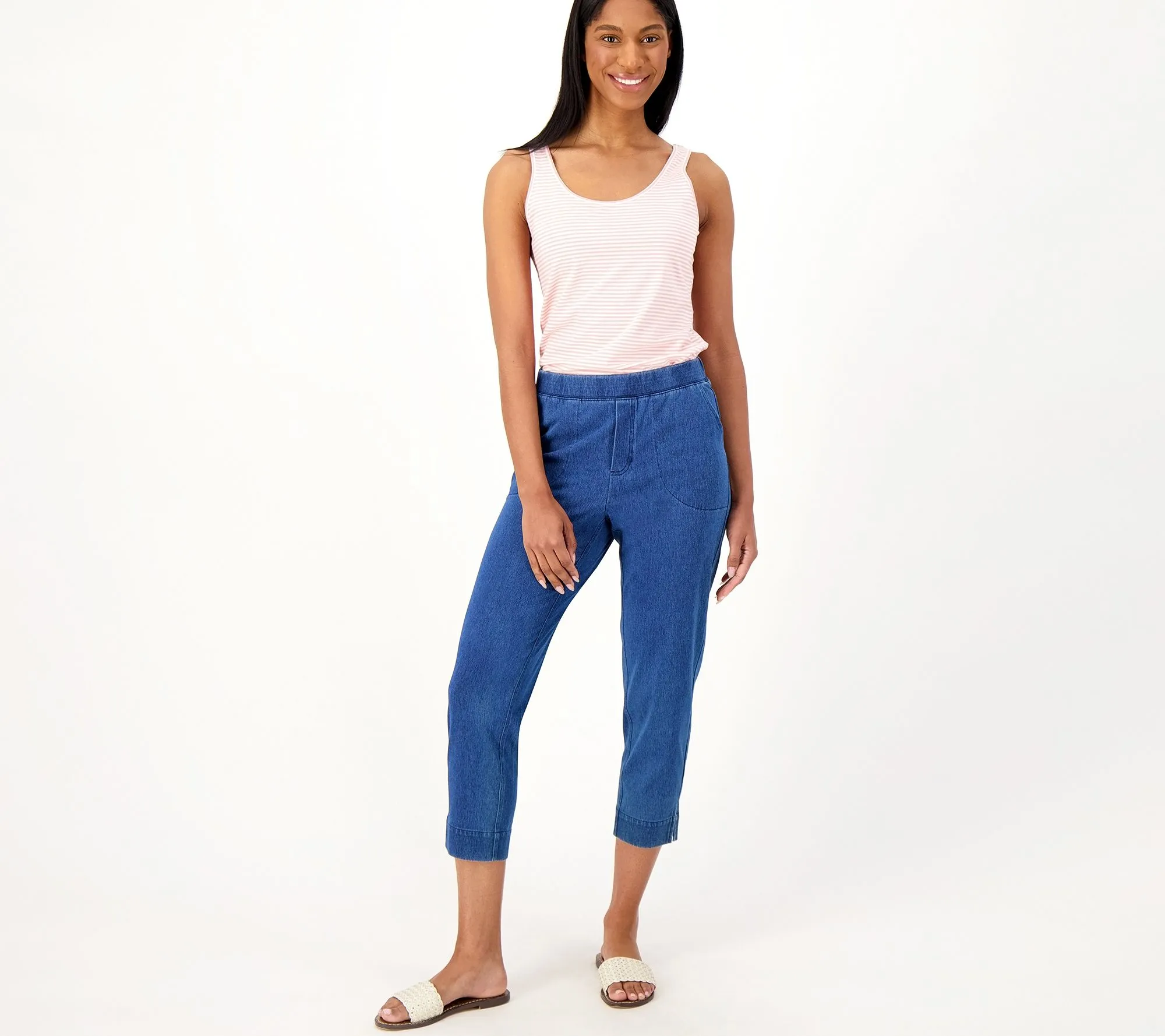 "As Is" Denim & Co. Comfy Knit Air Tall Straight Crop Pant w/ Slits