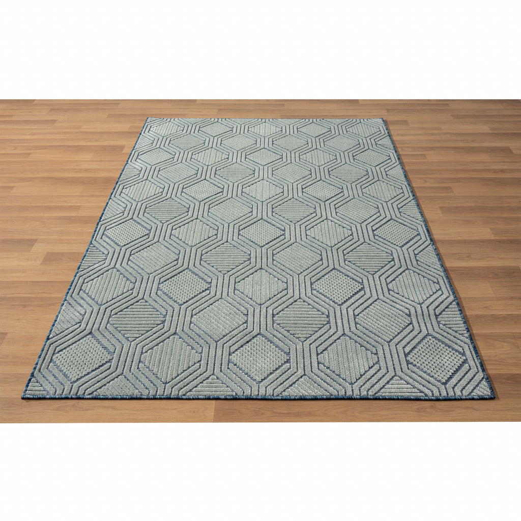 5' X 7' Light Blue And Navy Geometric Stain Resistant Area Rug