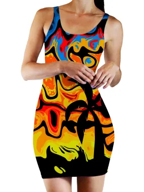 Abstract Summer Sunset Bodycon Mini Dress