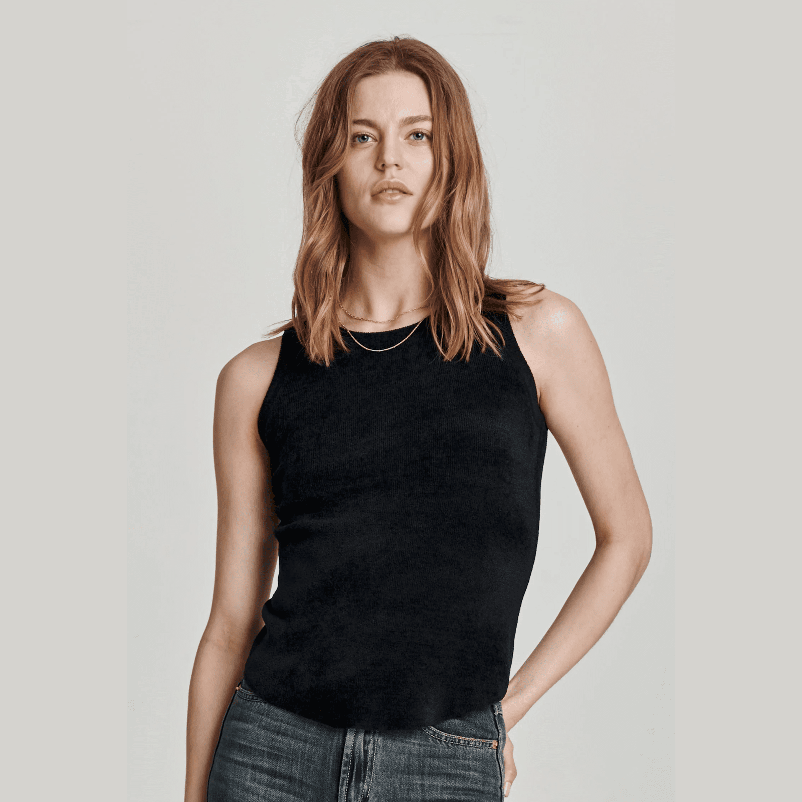 Another Love Cora Sleeveless Chenille Rib Tank in Black