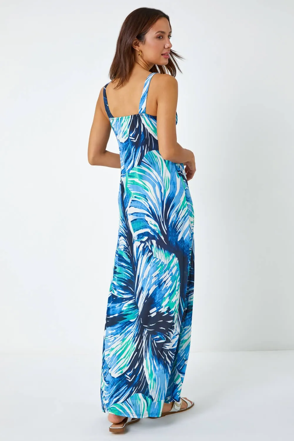 Aqua Abstract Print Maxi Stretch Dress | Roman UK