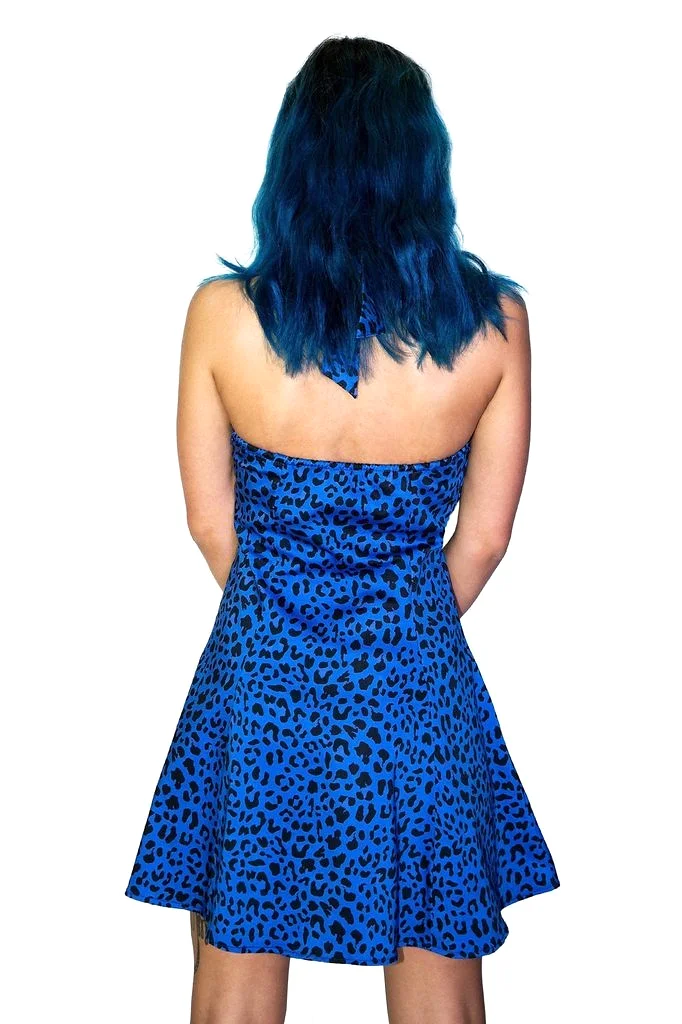 Aqua Leopard Blue Mini Dress - Jessica