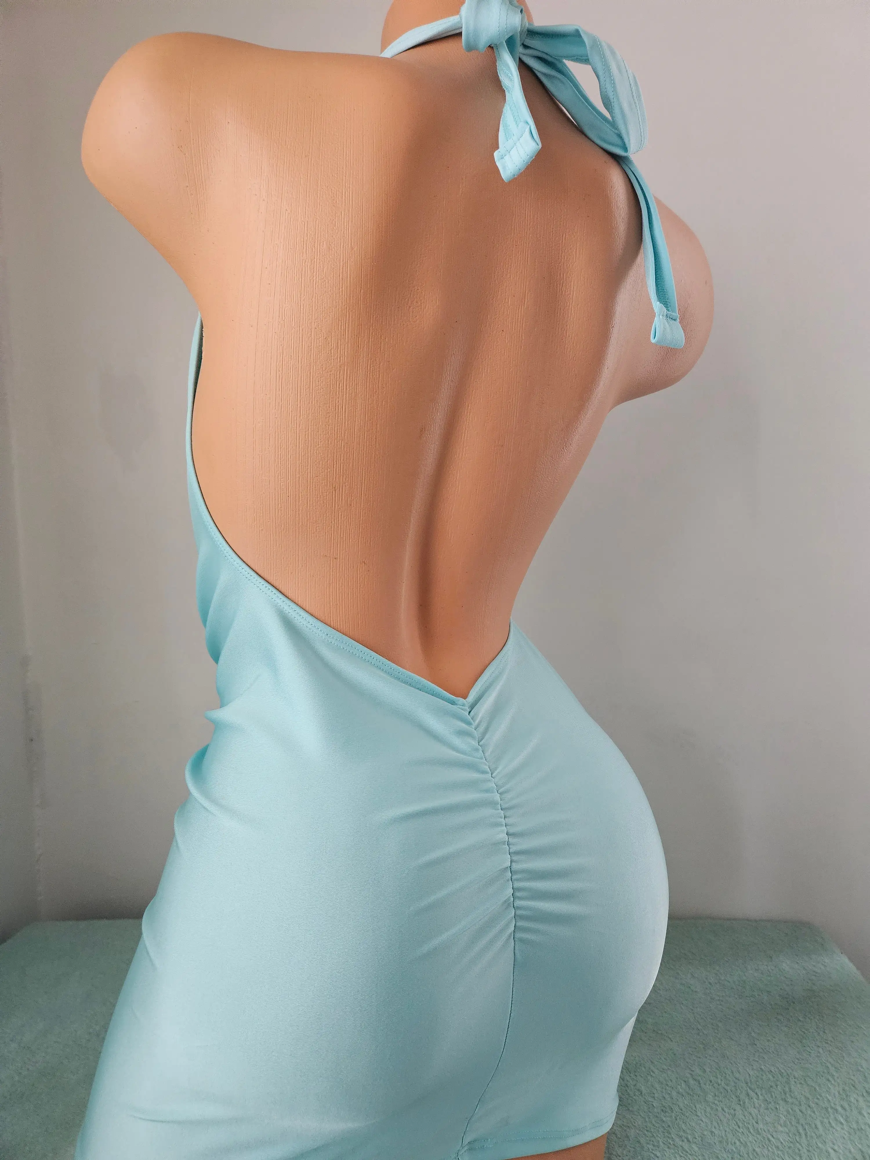 Aqua Plunge Mini Dress