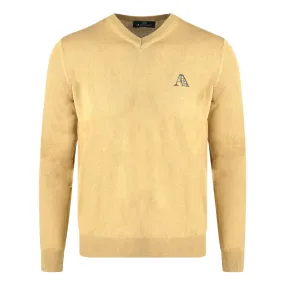 Aquascutum Check A Logo Beige V Neck Jumper