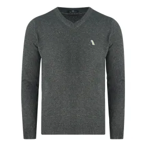 Aquascutum Navy Blue Check A Logo V-Neck Jumper