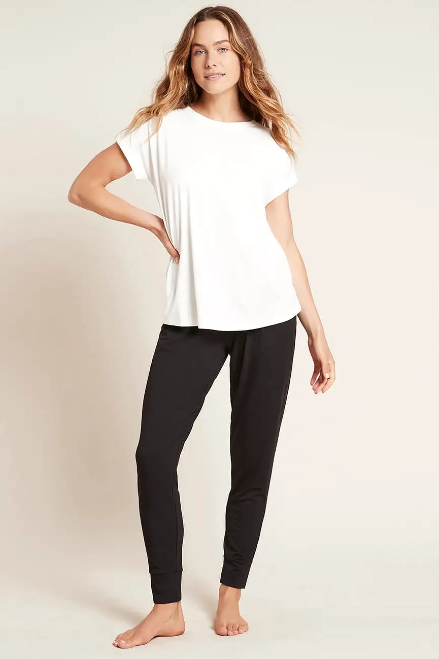 Bamboo Downtime Roll Sleeve Lounge Top - Ivory