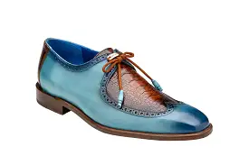 BELVEDERE ETORE Genuine Ostrich / Italian Calf Dress Shoe - Ant. Aqua/Ant. Almond F01