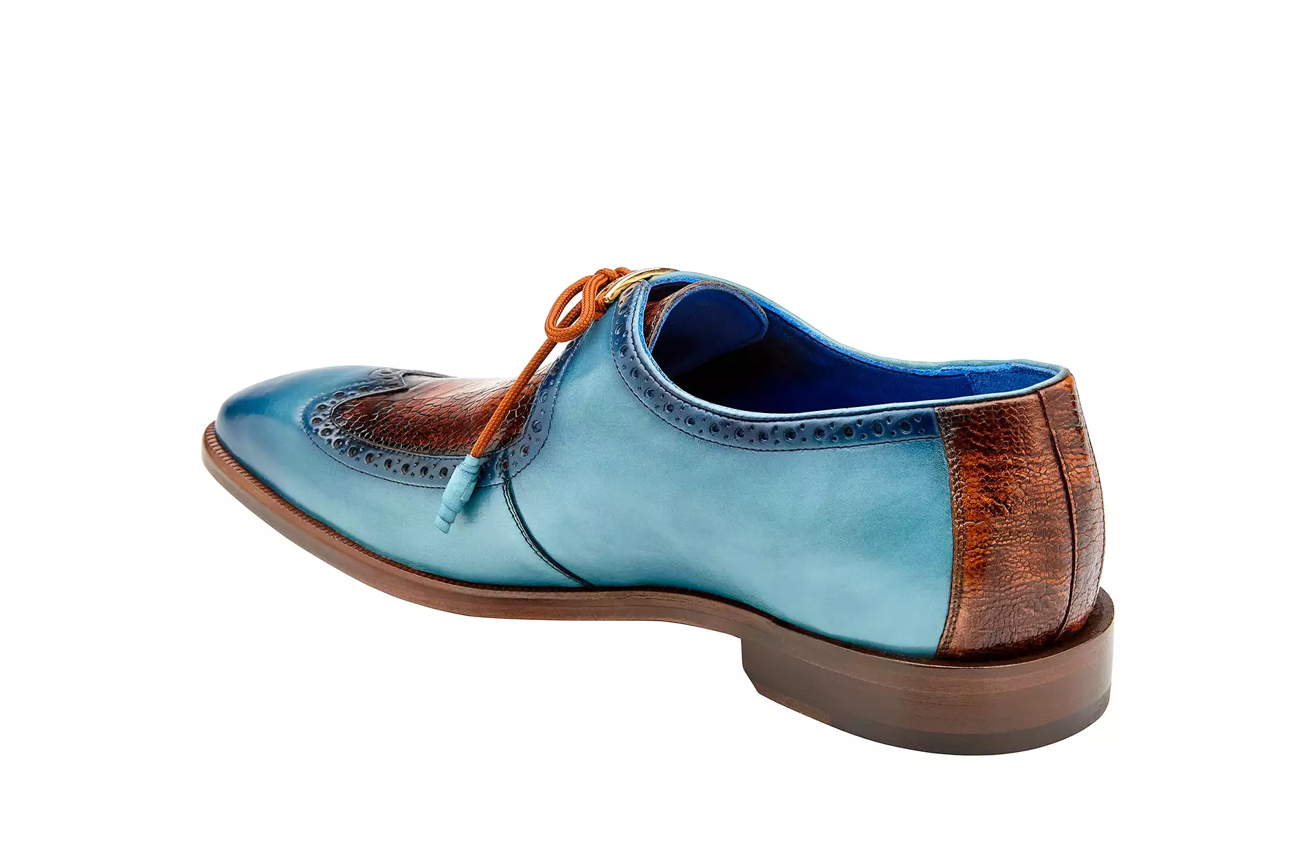 BELVEDERE ETORE Genuine Ostrich / Italian Calf Dress Shoe - Ant. Aqua/Ant. Almond F01