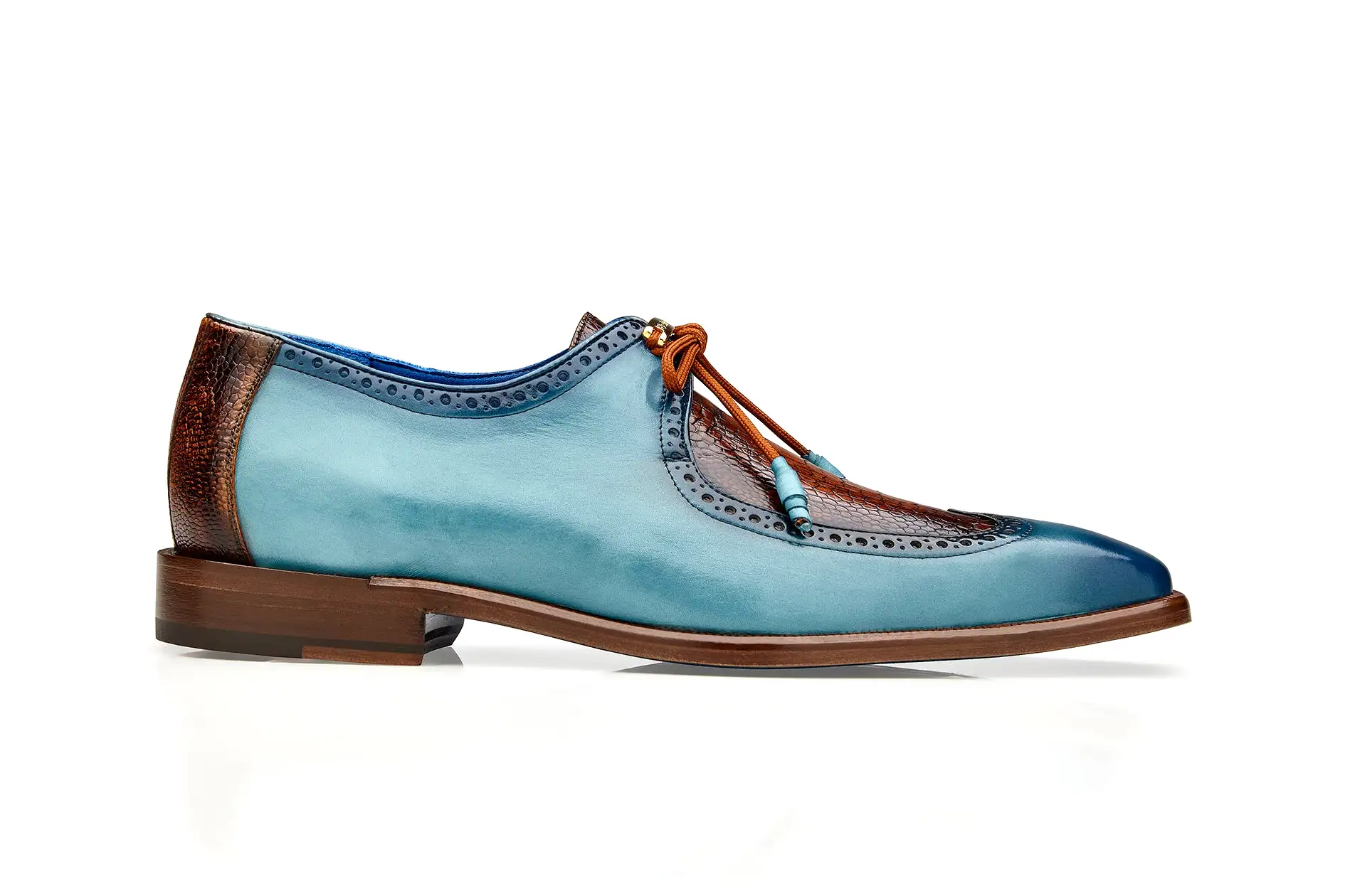 BELVEDERE ETORE Genuine Ostrich / Italian Calf Dress Shoe - Ant. Aqua/Ant. Almond F01