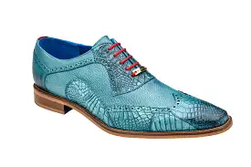 BELVEDERE ROBERTO Genuine American Alligator / Pebble Grain Calf Dress Shoe - Ant. Aqua B16