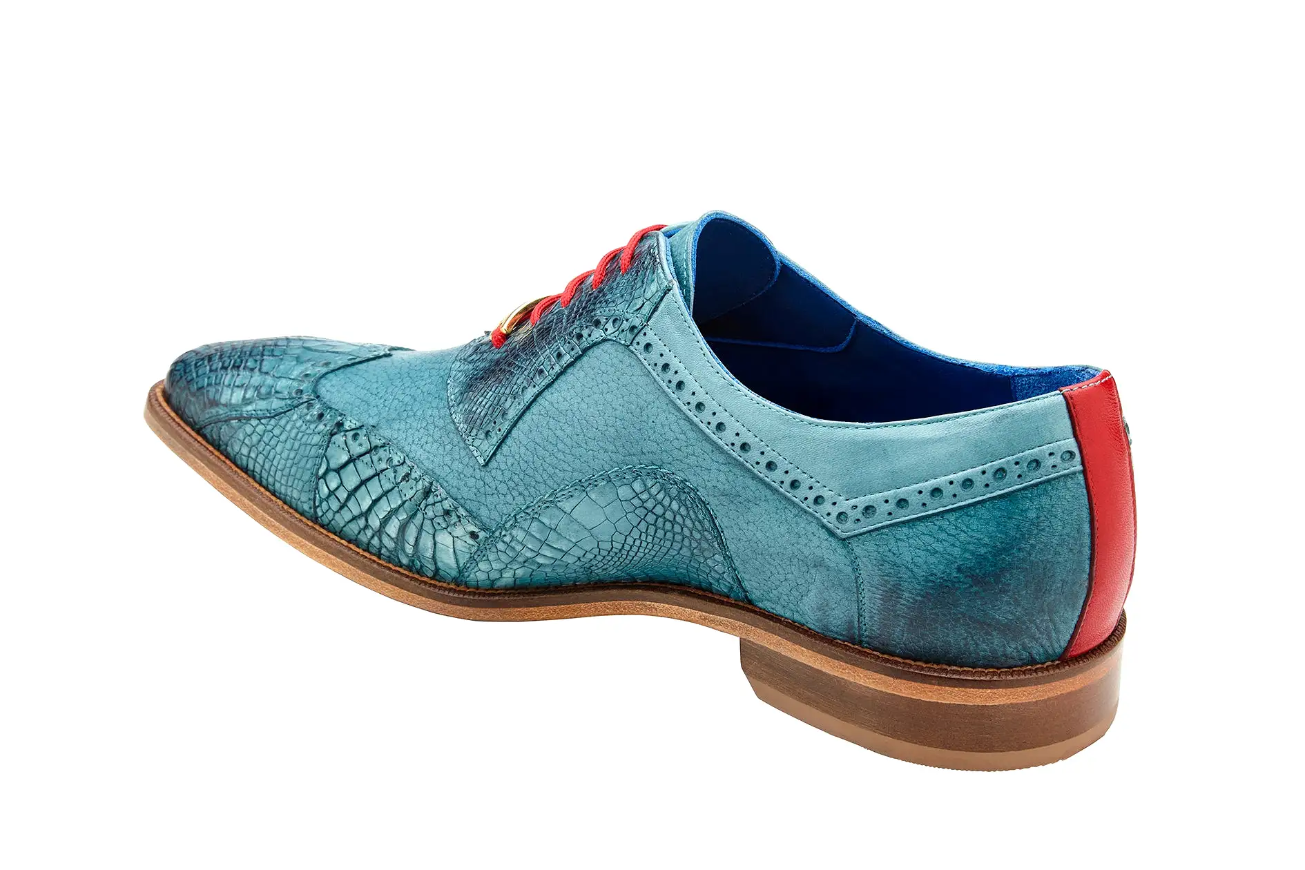 BELVEDERE ROBERTO Genuine American Alligator / Pebble Grain Calf Dress Shoe - Ant. Aqua B16