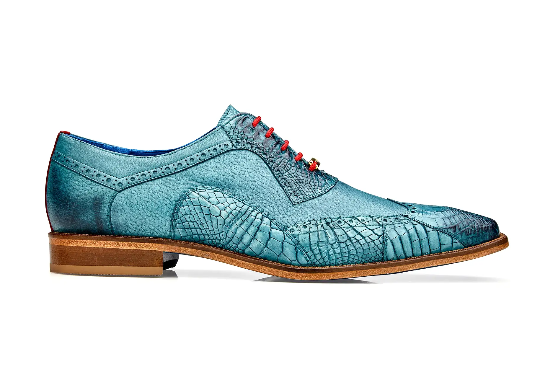 BELVEDERE ROBERTO Genuine American Alligator / Pebble Grain Calf Dress Shoe - Ant. Aqua B16