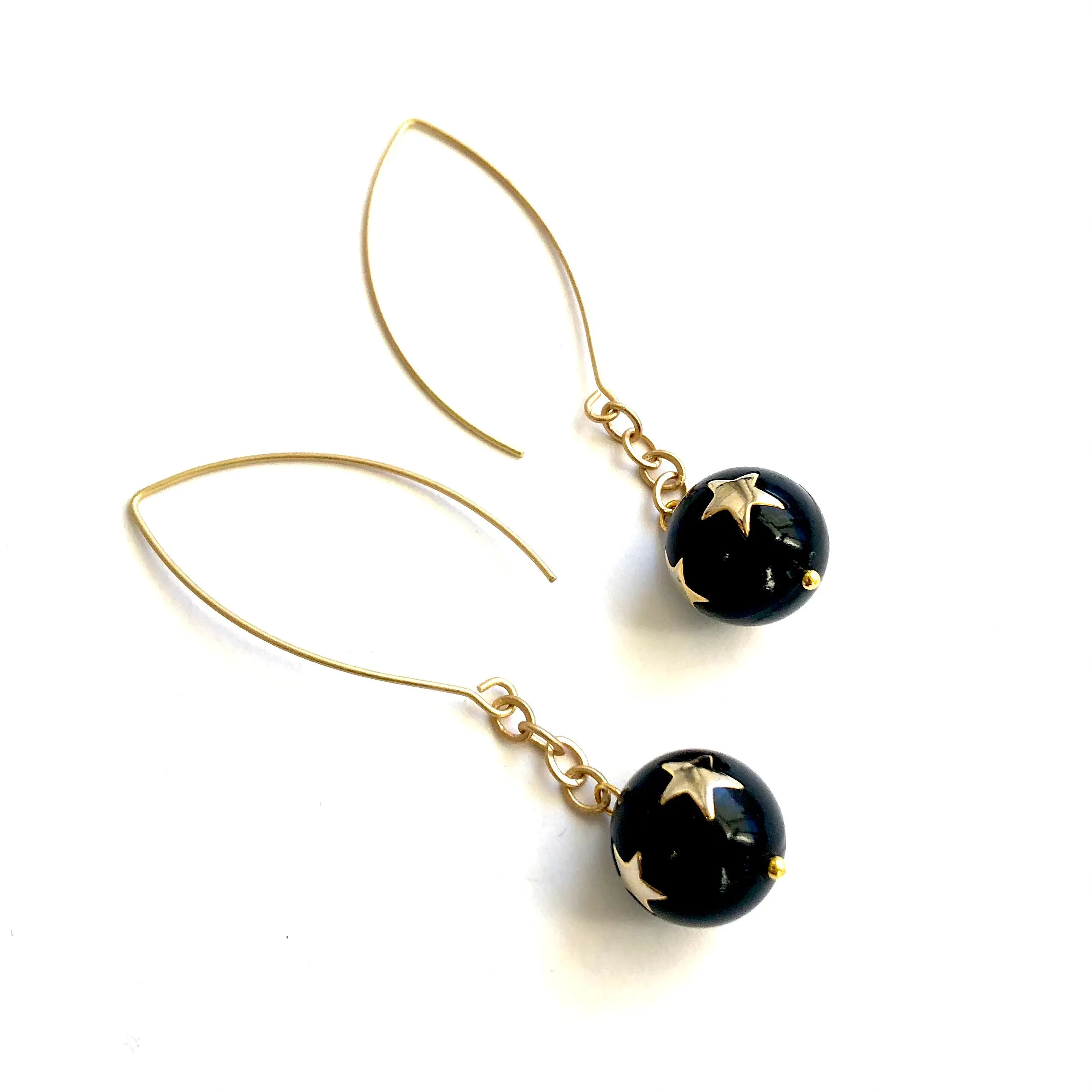 Black & Gold Super Star RainChain Drop Earrings