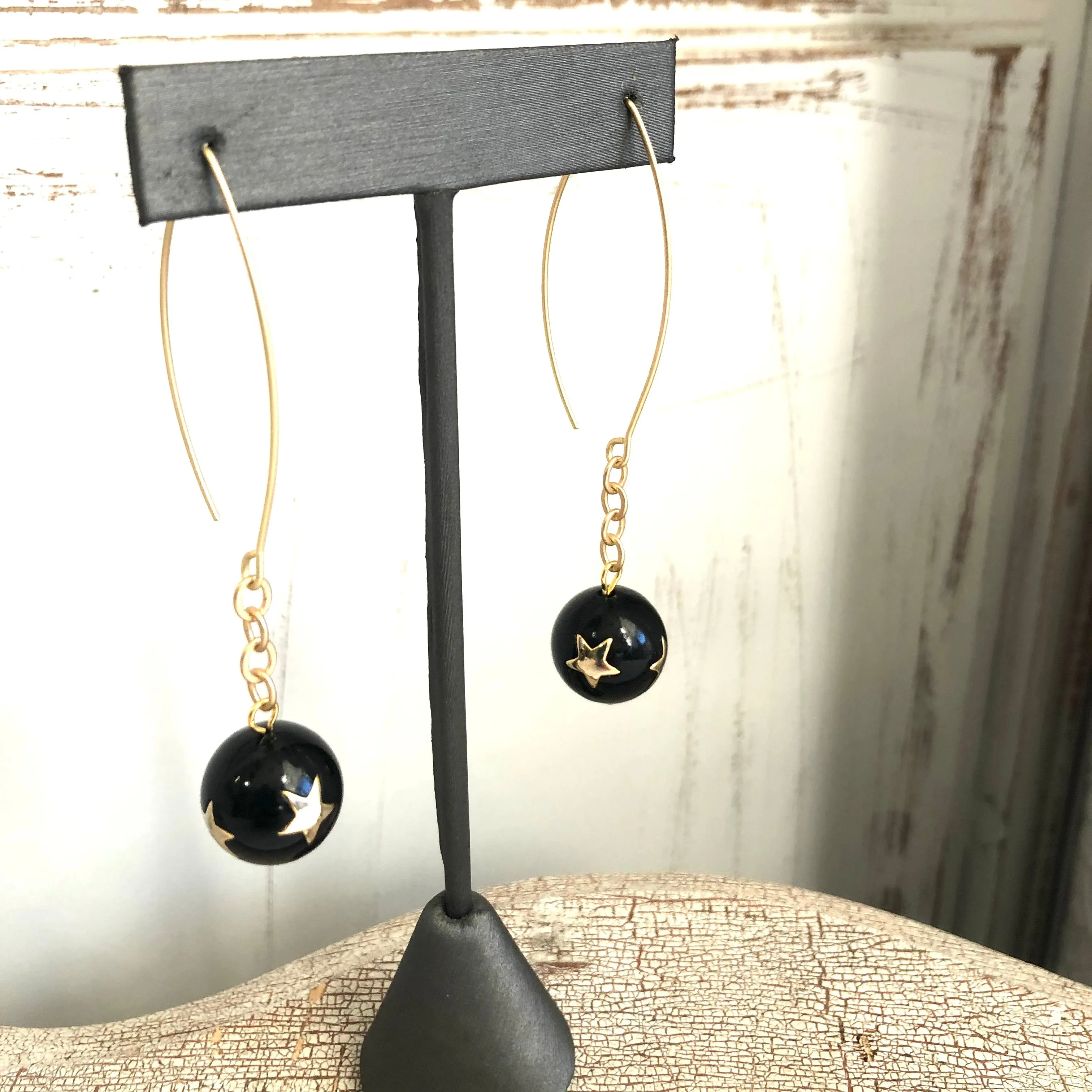 Black & Gold Super Star RainChain Drop Earrings