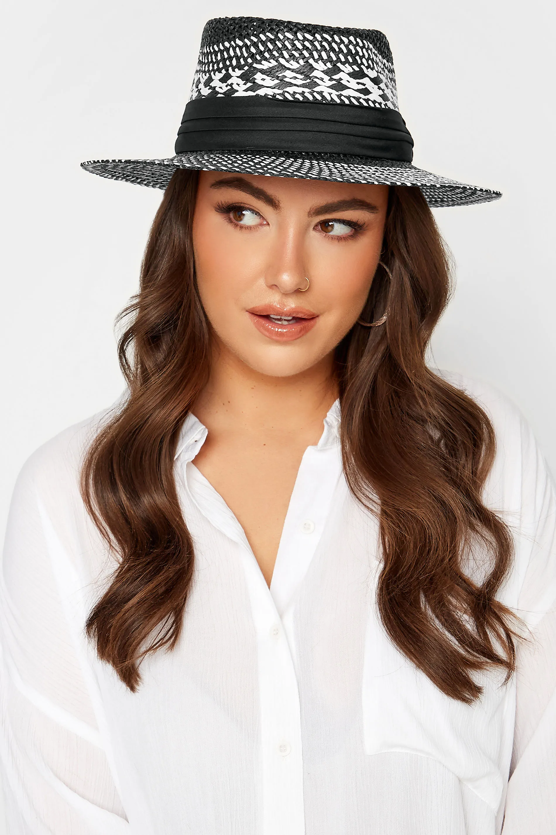 Black & White Contrast Straw Boater Hat