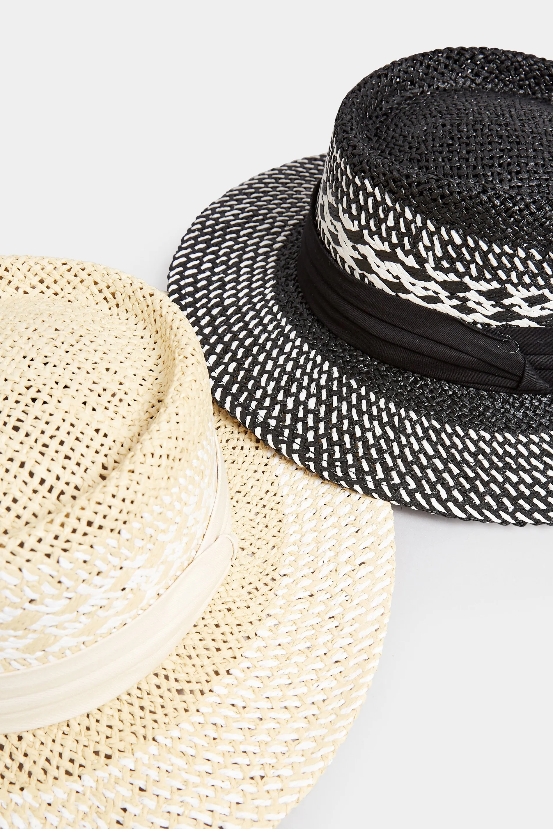 Black & White Contrast Straw Boater Hat