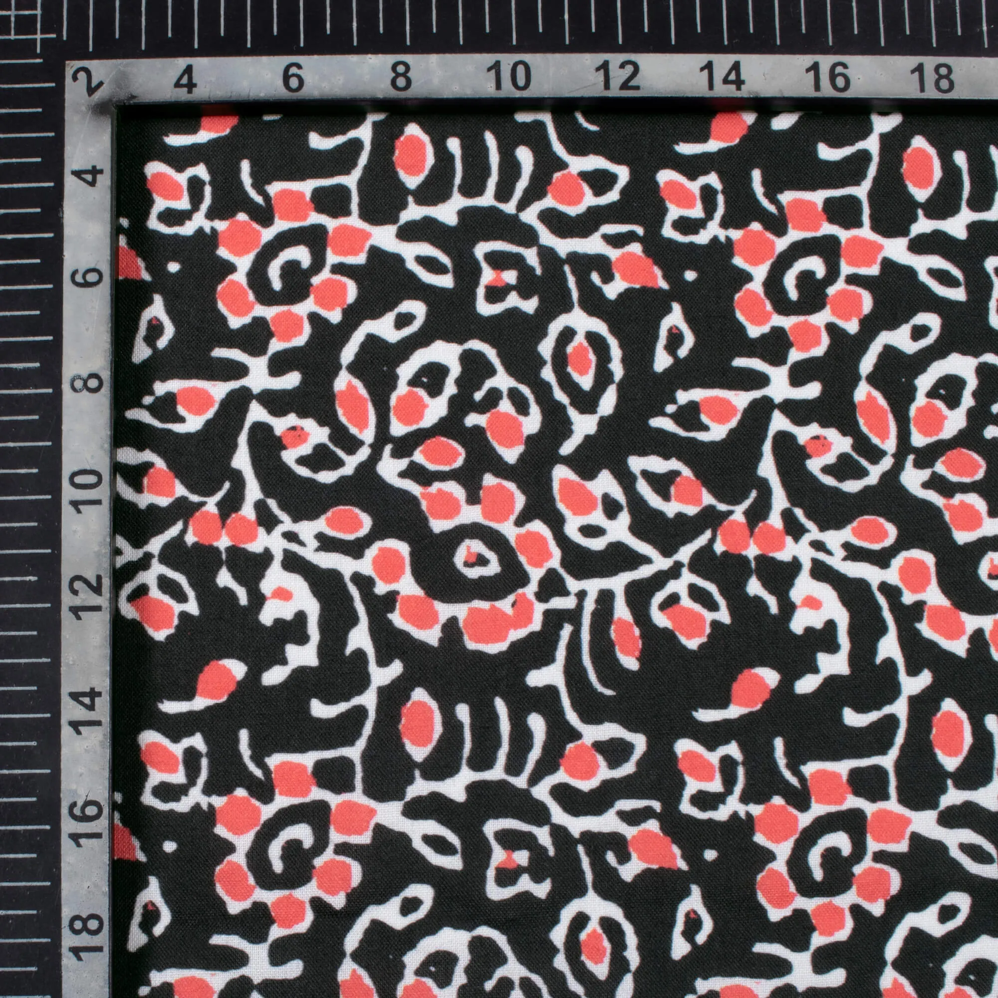 Black And Indian Red Floral Pattern Digital Print Rayon Fabric