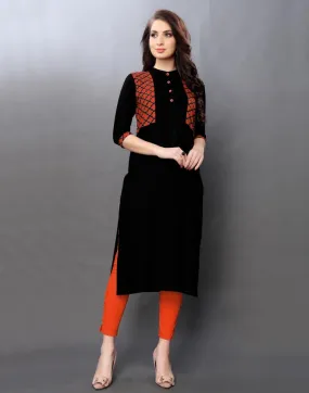 Black Coloured Printed Rayon Kurti