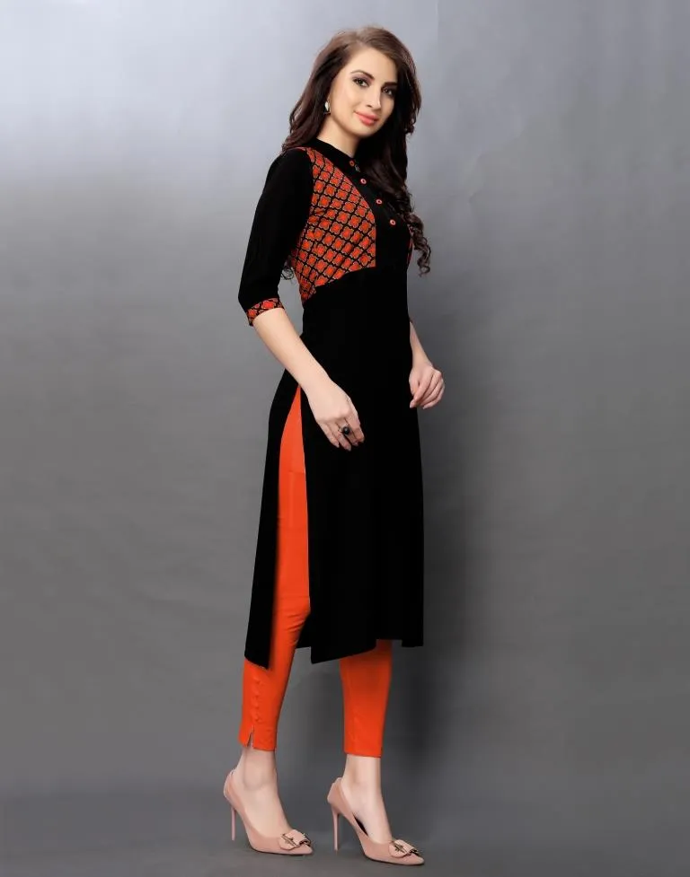 Black Coloured Printed Rayon Kurti