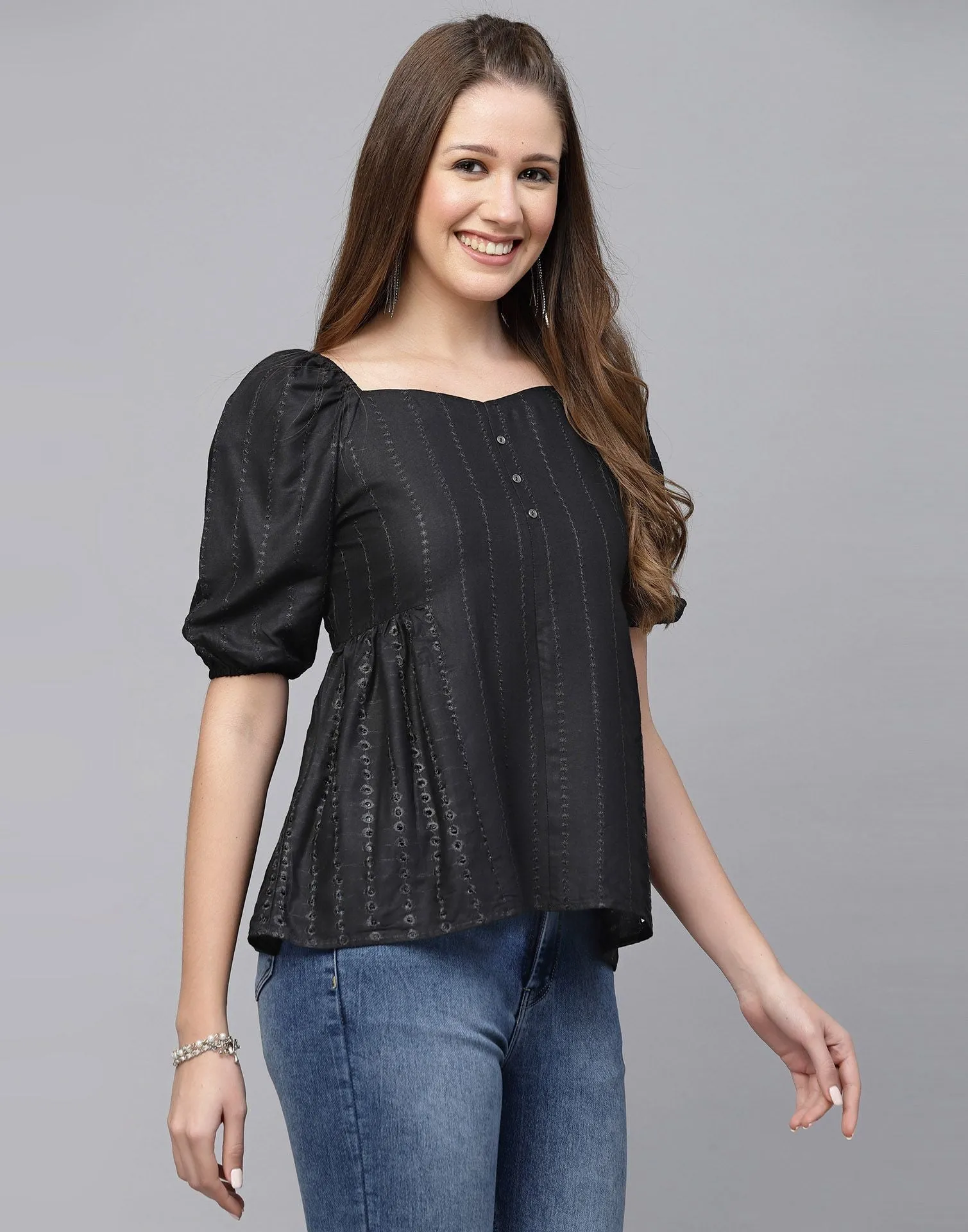 Black Plain Rayon Top