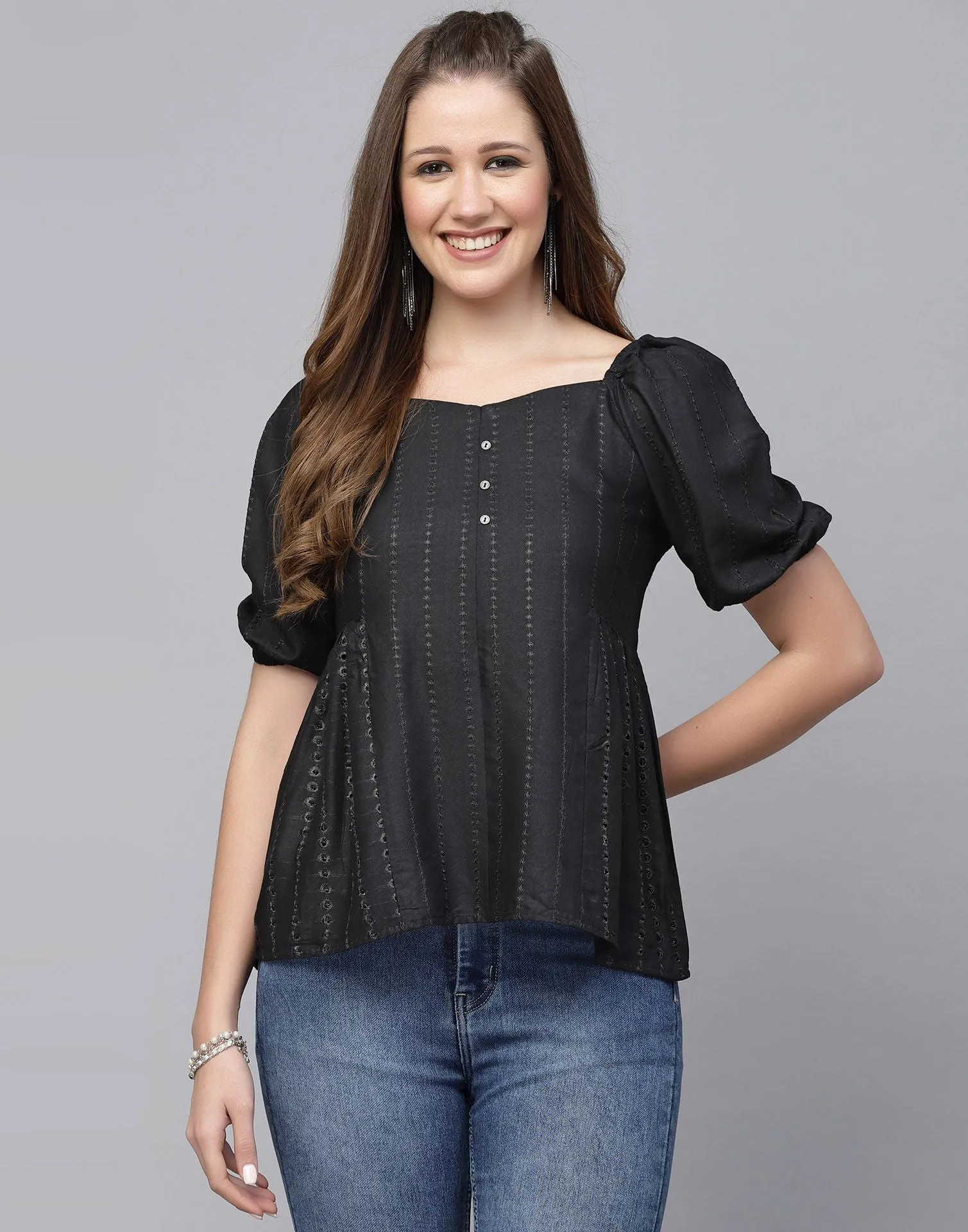 Black Plain Rayon Top