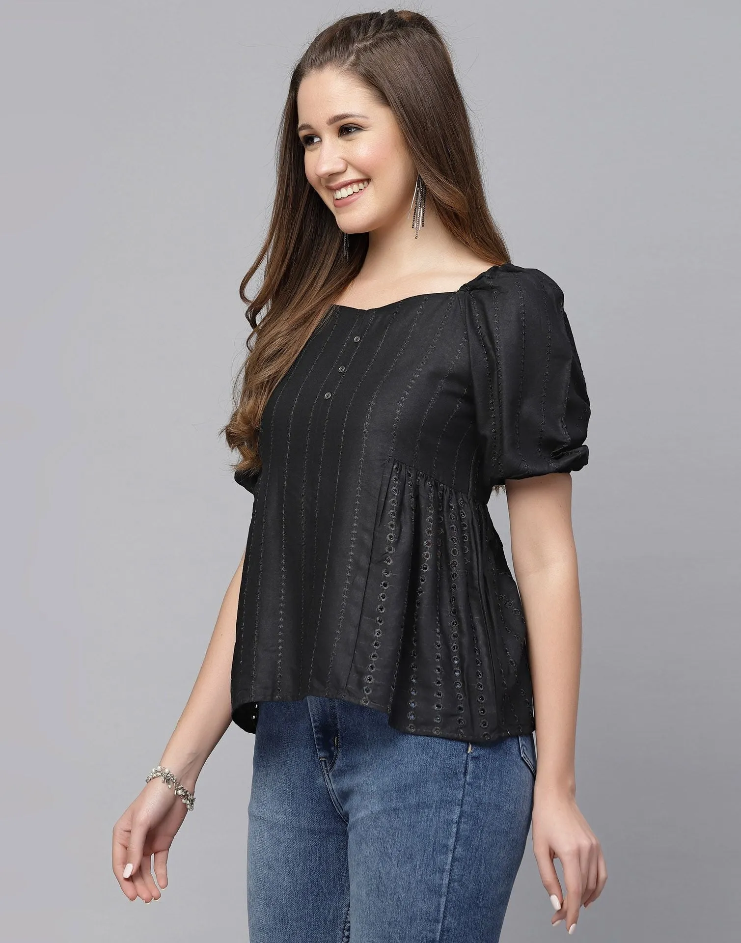 Black Plain Rayon Top