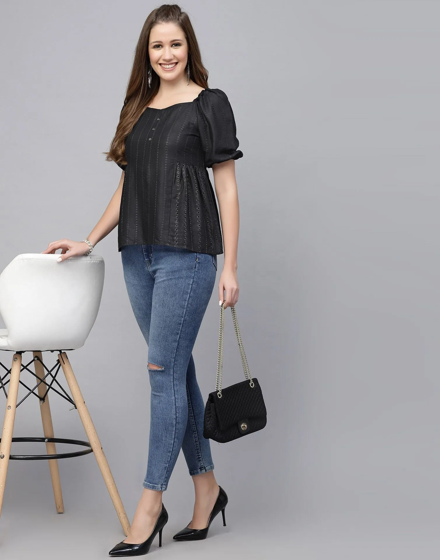 Black Plain Rayon Top