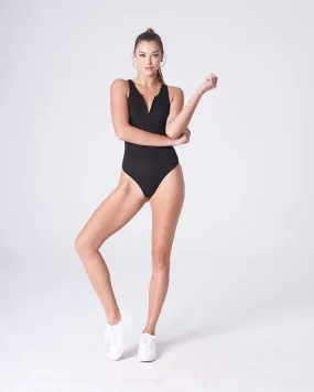 Black Plunging Bodysuit Rayon Jersey