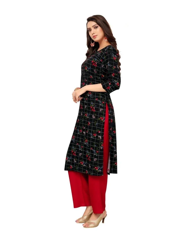 Black Printed Rayon Kurti