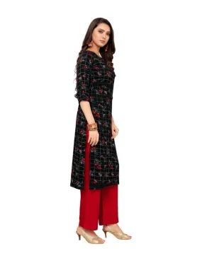 Black Printed Rayon Kurti