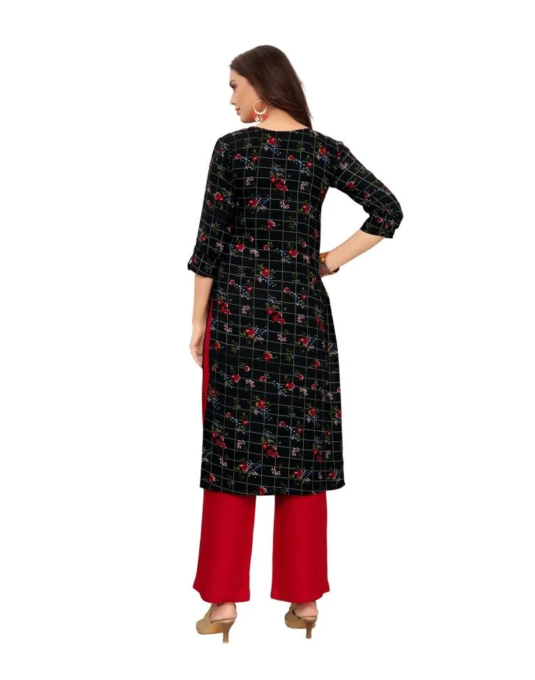 Black Printed Rayon Kurti