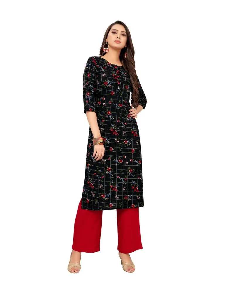 Black Printed Rayon Kurti