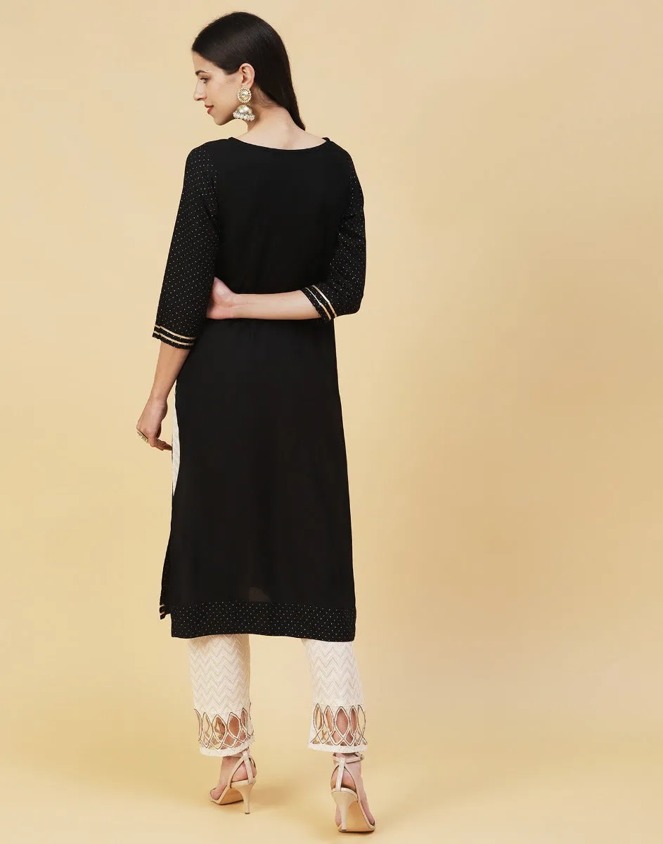 Black Rayon Embroidered Kurti