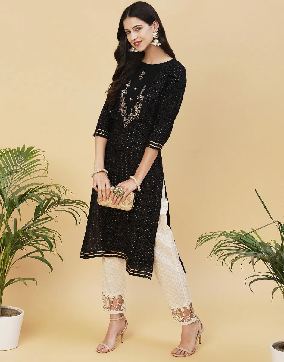 Black Rayon Embroidered Kurti