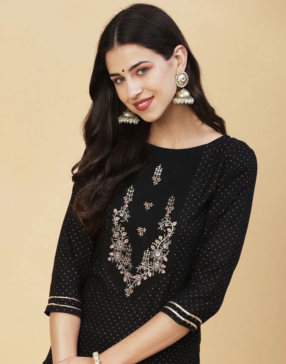 Black Rayon Embroidered Kurti