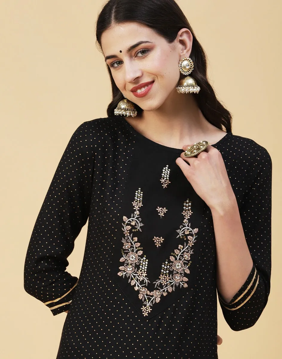 Black Rayon Embroidered Kurti