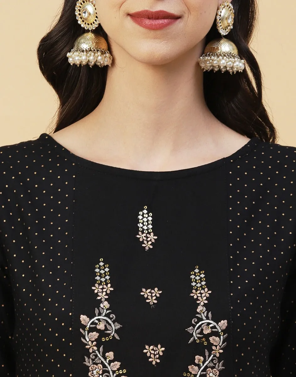 Black Rayon Embroidered Kurti