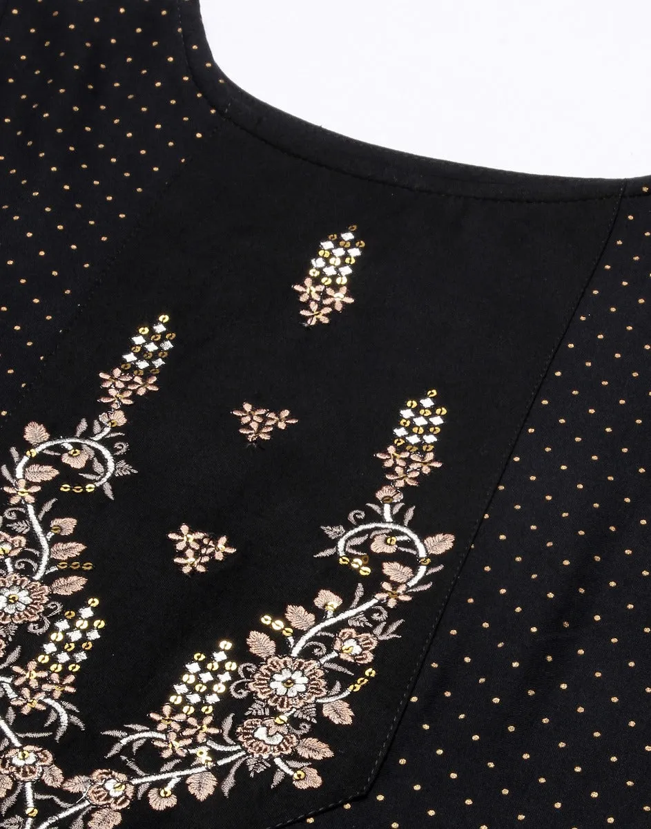 Black Rayon Embroidered Kurti