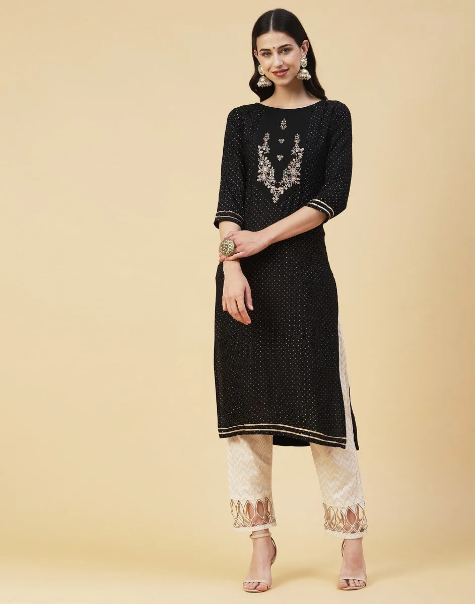 Black Rayon Embroidered Kurti