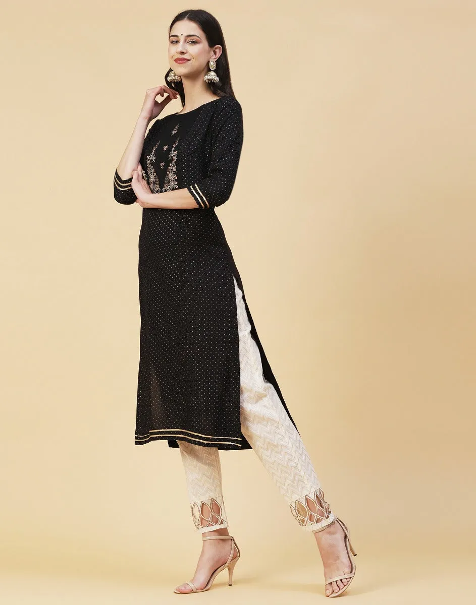 Black Rayon Embroidered Kurti