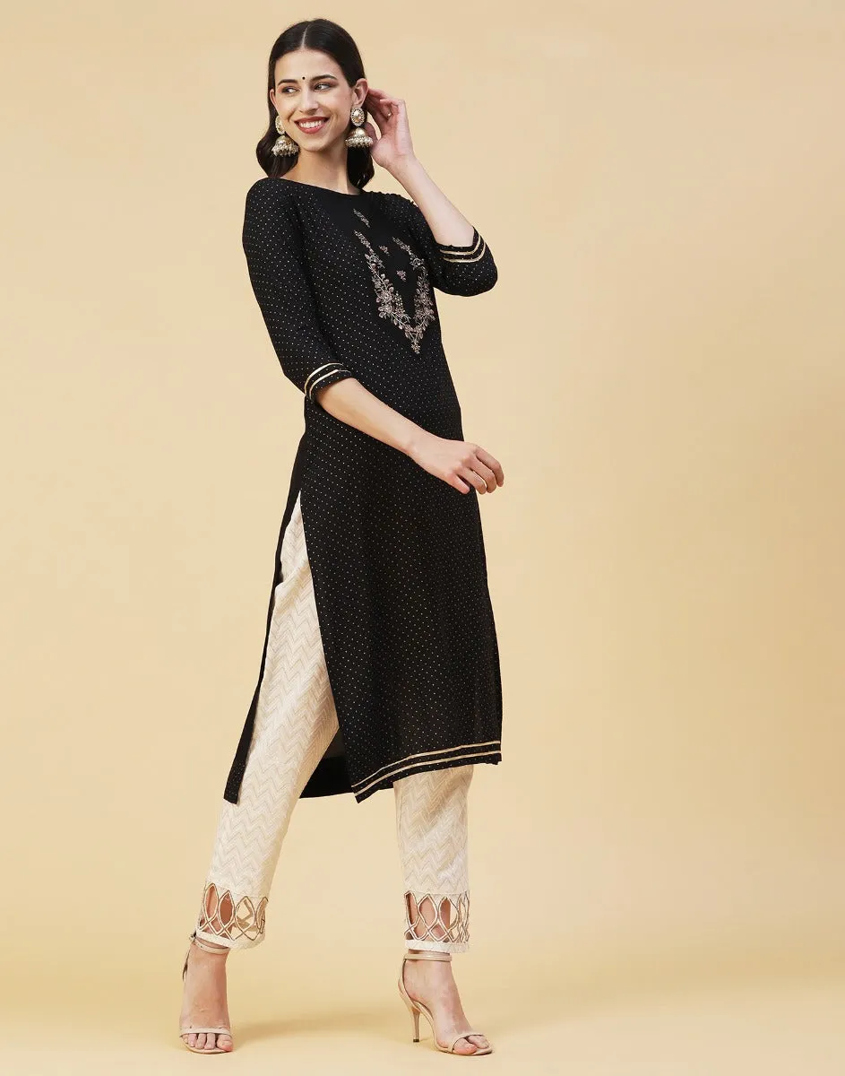 Black Rayon Embroidered Kurti