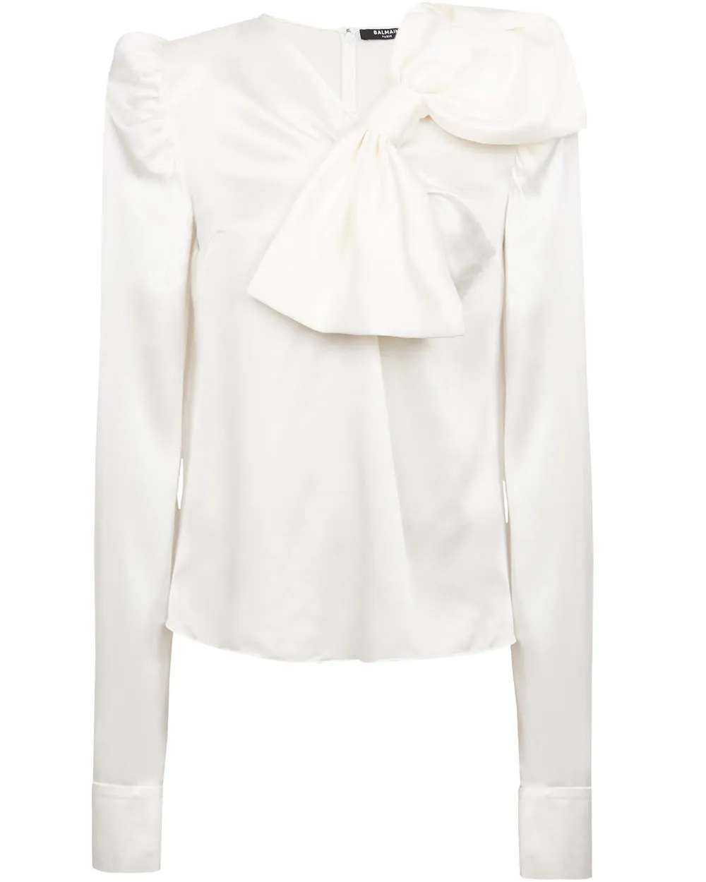 Blanc Long Sleeve Satin Bow Blouse