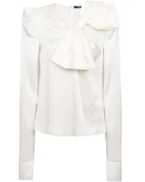 Blanc Long Sleeve Satin Bow Blouse