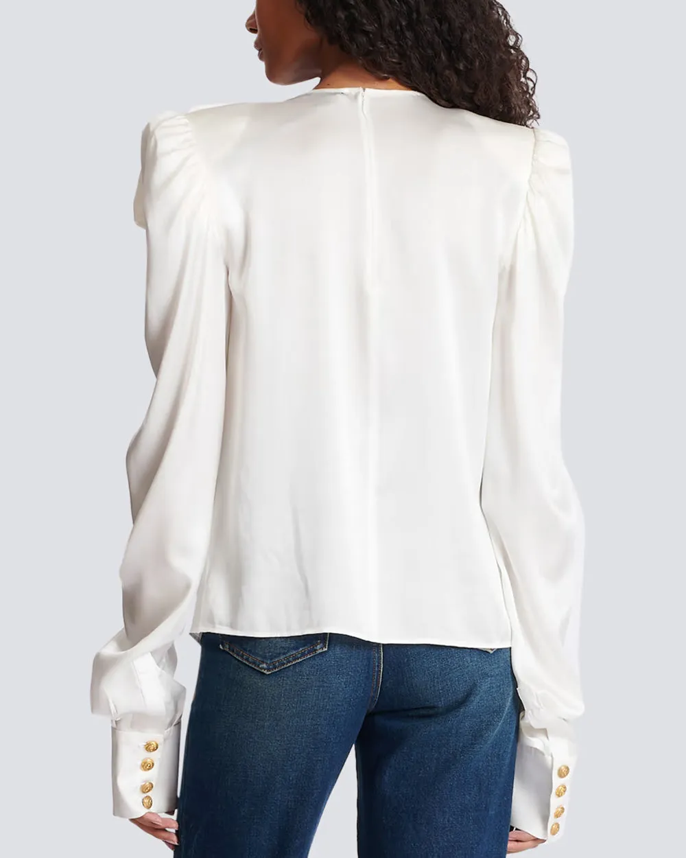 Blanc Long Sleeve Satin Bow Blouse