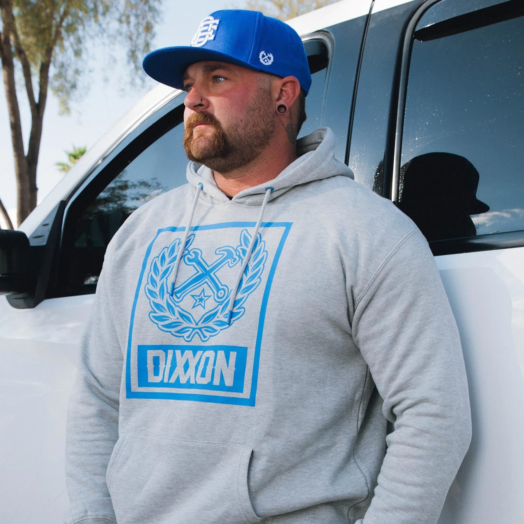 Blue Box Crest Pullover Hoodie - Heather Grey