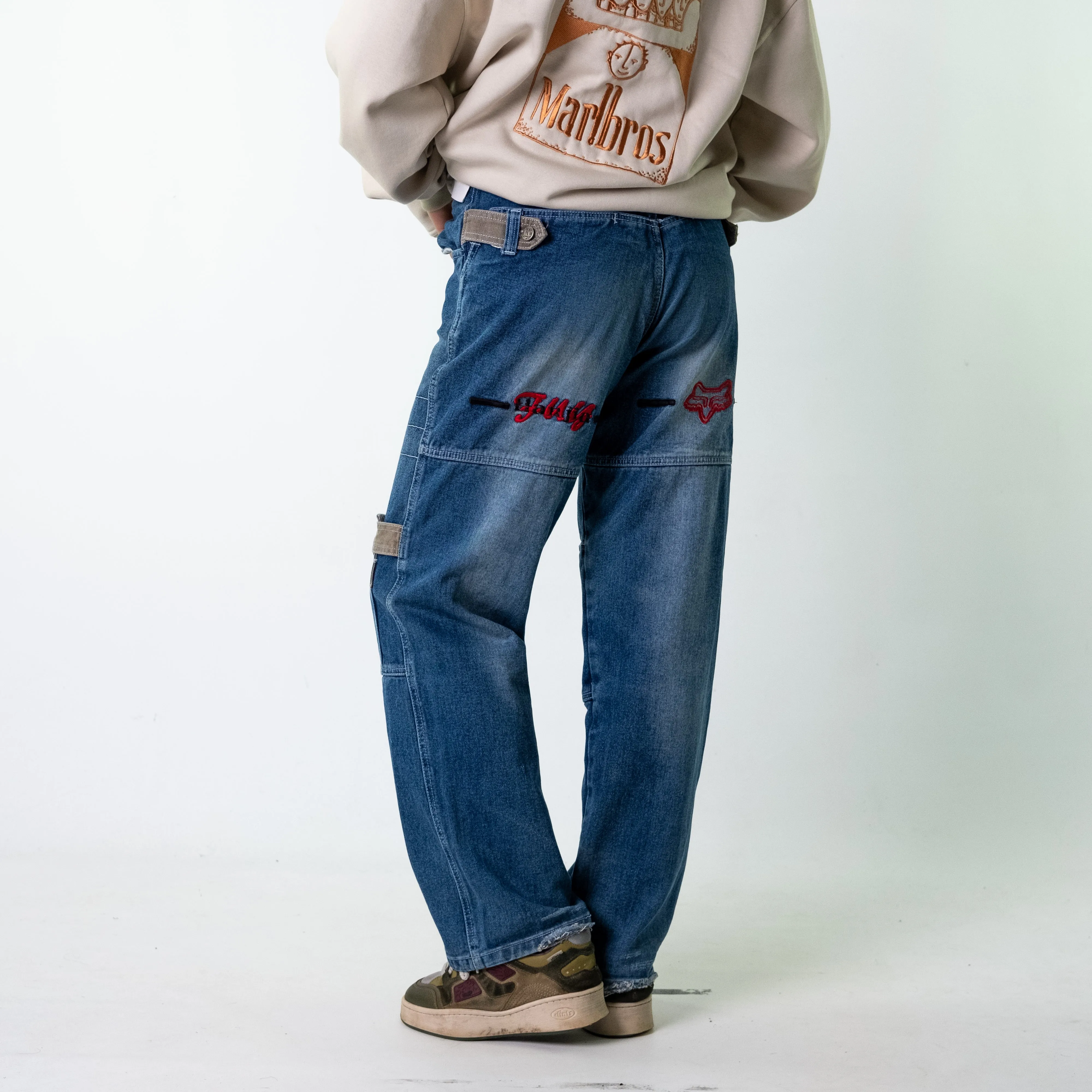 Blue Denim 90s Baggy Hip Hop  Cargo Skater Trousers Pants Jeans (30x31)