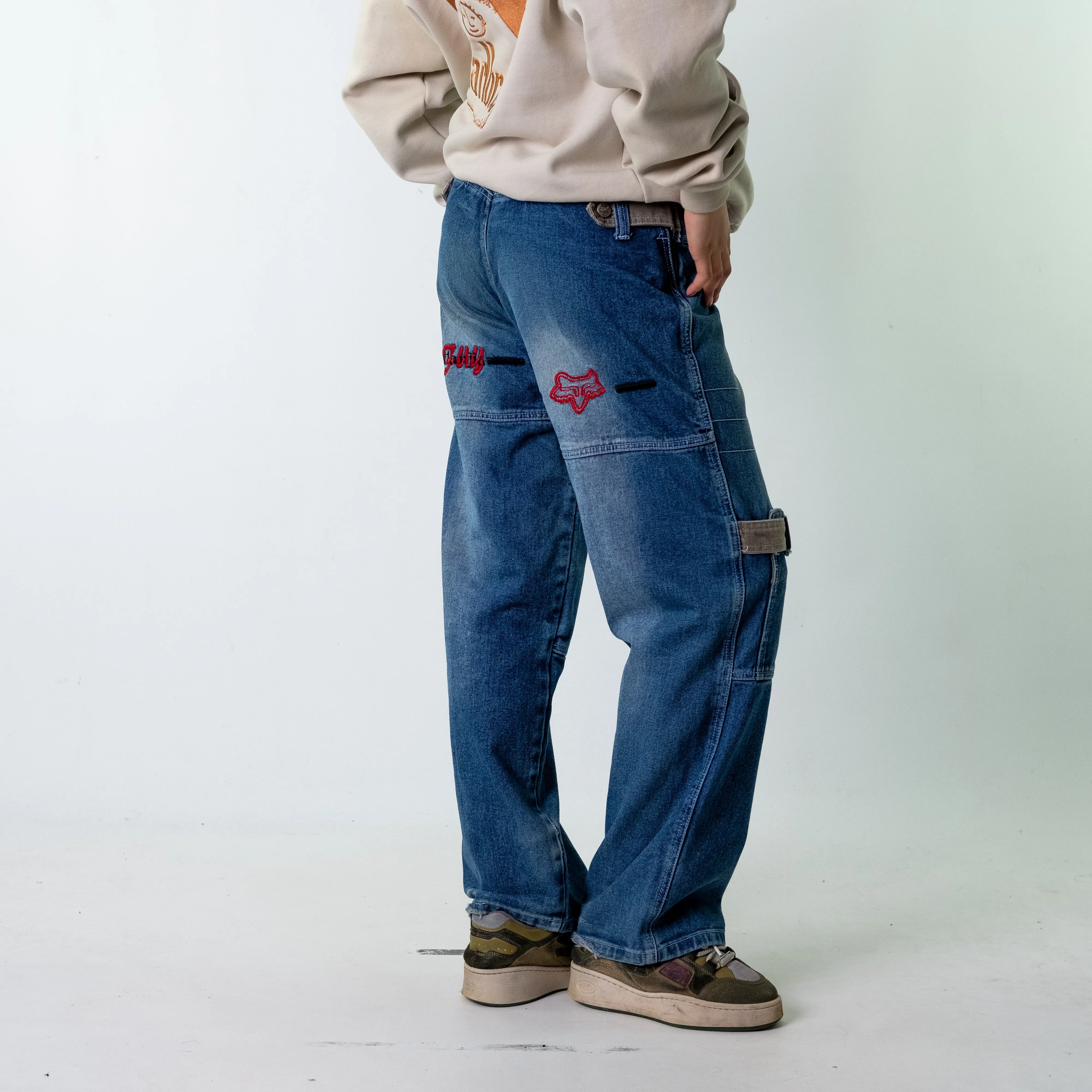 Blue Denim 90s Baggy Hip Hop  Cargo Skater Trousers Pants Jeans (30x31)