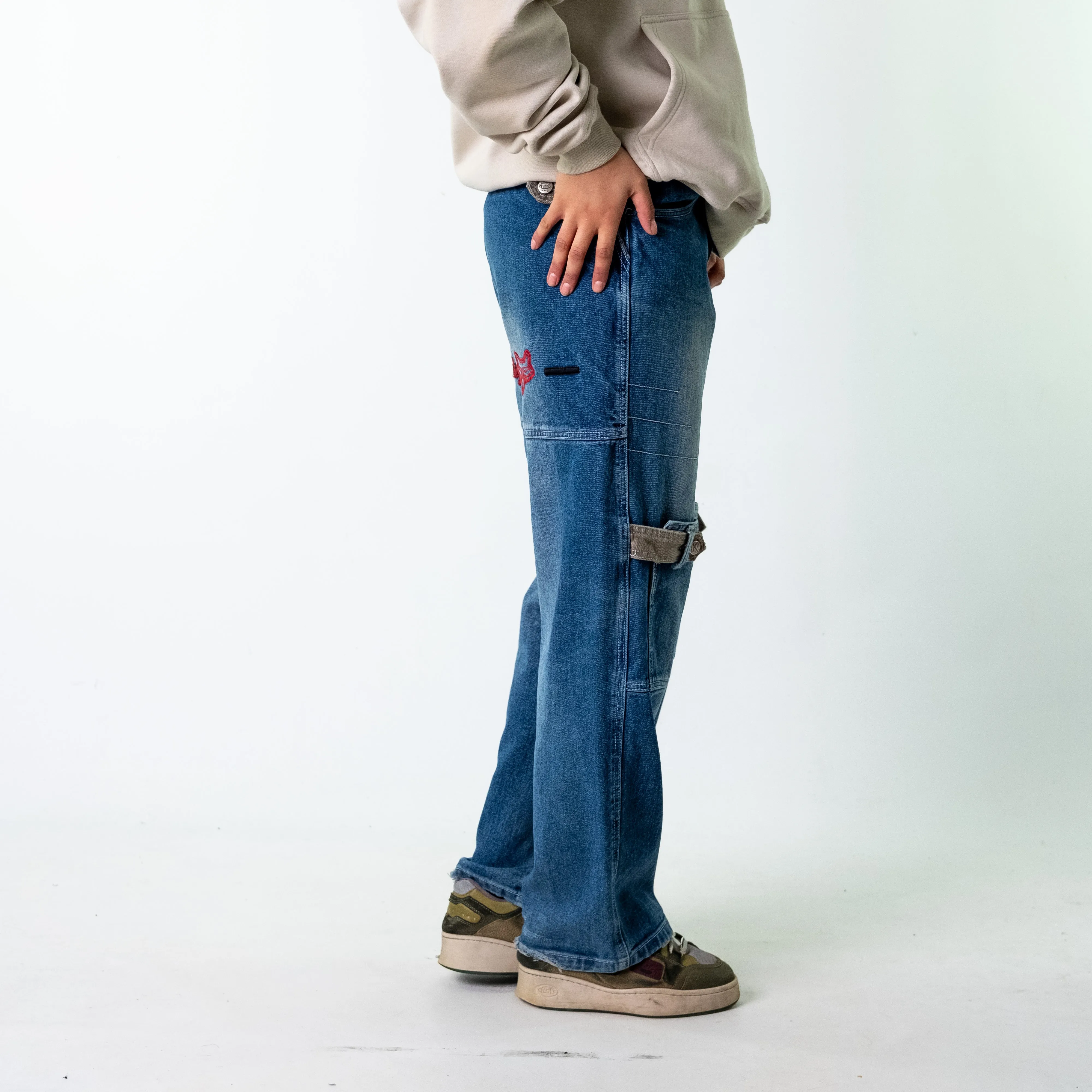 Blue Denim 90s Baggy Hip Hop  Cargo Skater Trousers Pants Jeans (30x31)